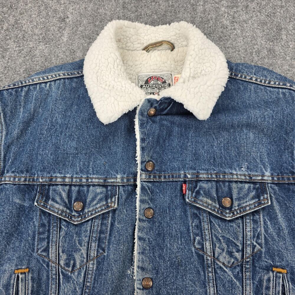 Levis Jacket Mens Medium Blue Sherpa Lined Denim Trucker Coat 70609-0216 Winter - Picture 10 of 16